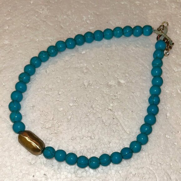 Turquoise bead necklace gold bead detail 15" (19") Boho Western Timeless Chic - Picture 6 of 6